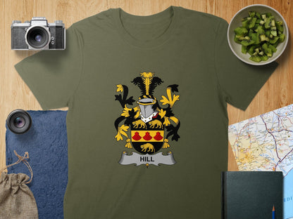 Physical Item S / Military Green Hill Surname Irish Heraldry Unisex T-Shirt