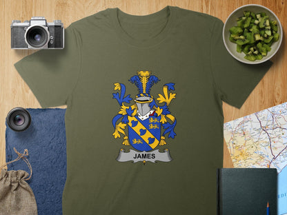 Physical Item S / Military Green James Surname Irish Heraldry Unisex T-Shirt