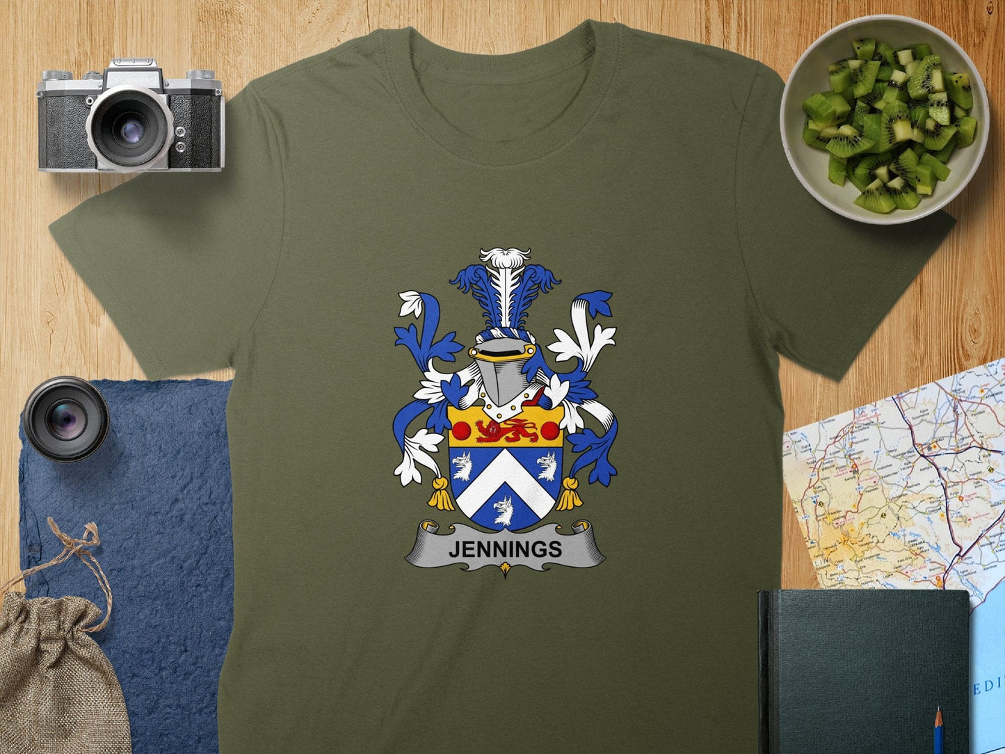 Physical Item S / Military Green Jennings Surname Irish Heraldry Unisex T-Shirt