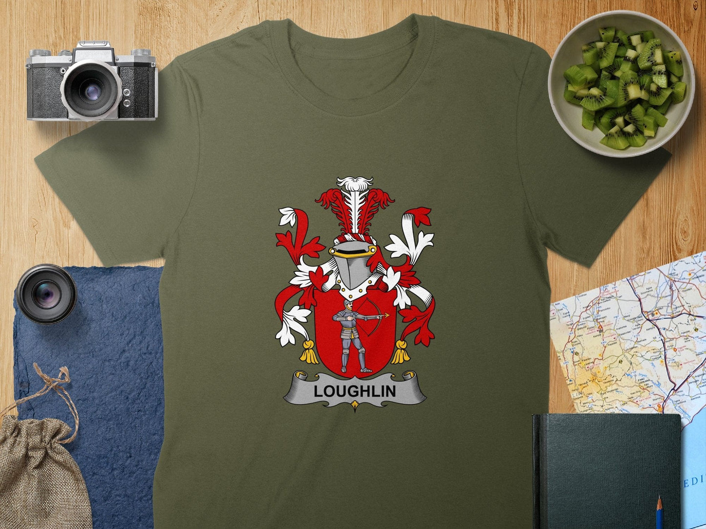 Physical Item S / Military Green Loughlin Surname Irish Heraldry Unisex T-Shirt