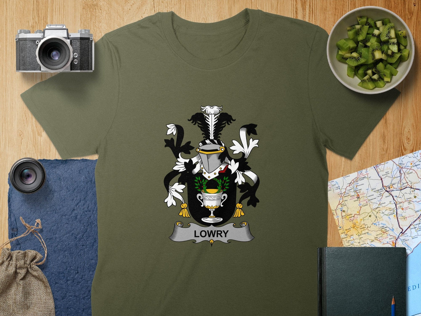 Physical Item S / Military Green Lowry Surname Irish Heraldry Unisex T-Shirt