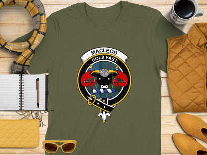 Physical Item S / Military Green MacLeod Clan Scottish Tartan Crest T-Shirt