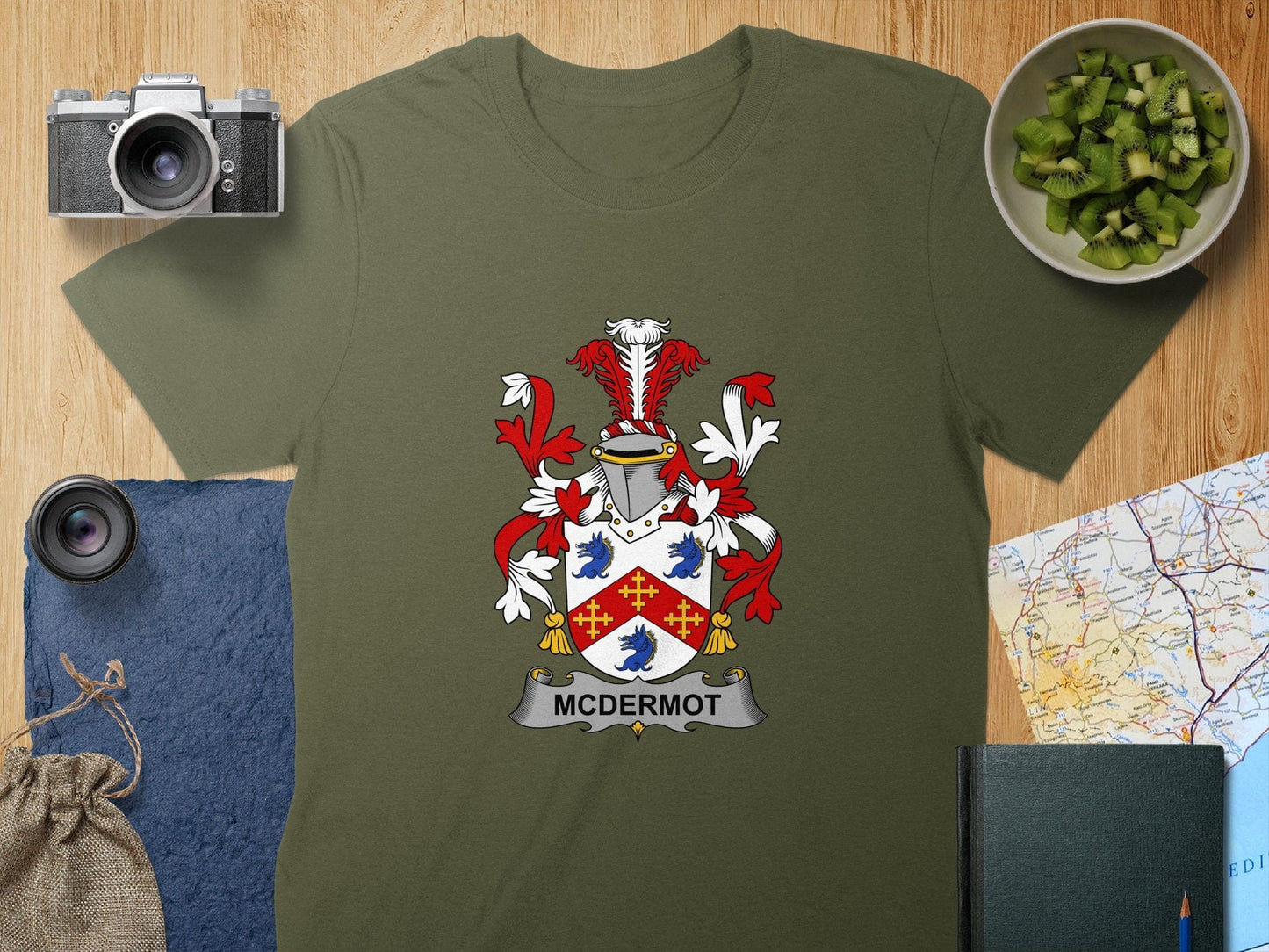 Physical Item S / Military Green McDermot Surname Irish Heraldry Unisex T-Shirt