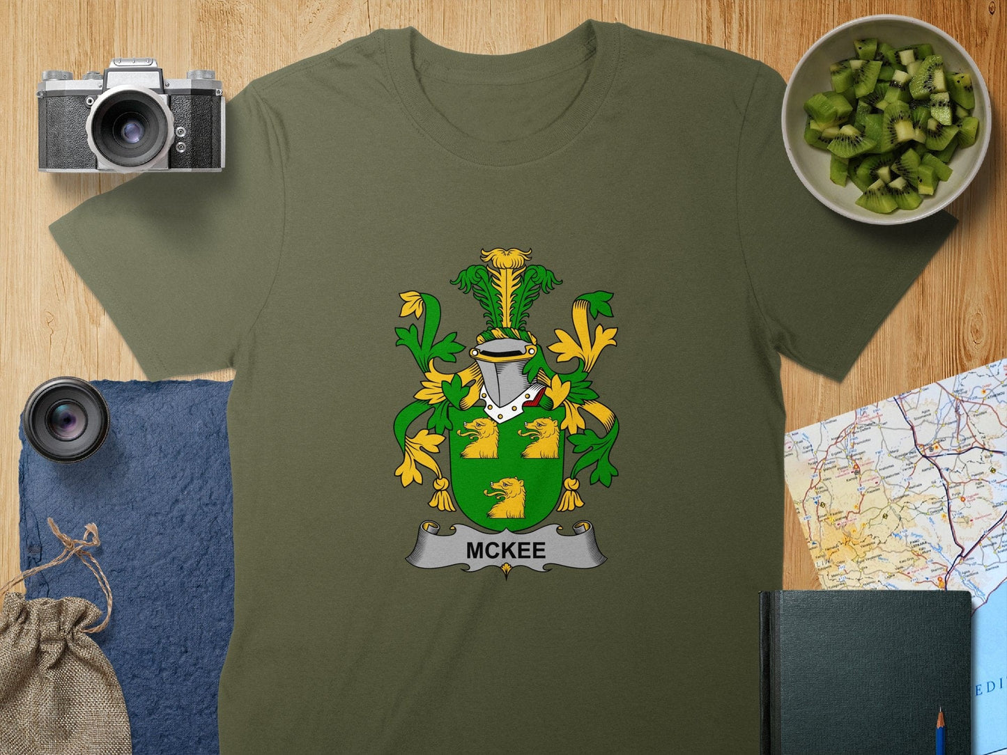 Physical Item S / Military Green McKee Surname Irish Heraldry Unisex T-Shirt