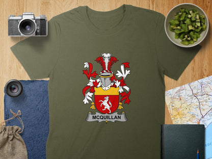 Physical Item S / Military Green McQuillan Surname Irish Heraldry Unisex T-Shirt