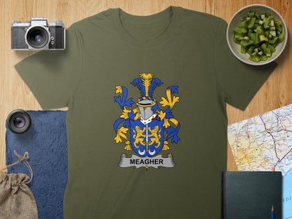 Physical Item S / Military Green Meagher Surname Irish Heraldry Unisex T-Shirt