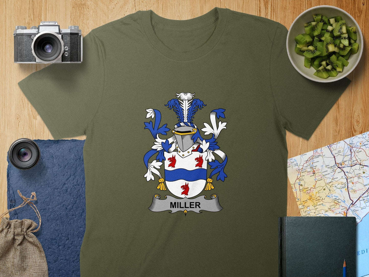 Physical Item S / Military Green Miller Surname Irish Heraldry Unisex T-Shirt