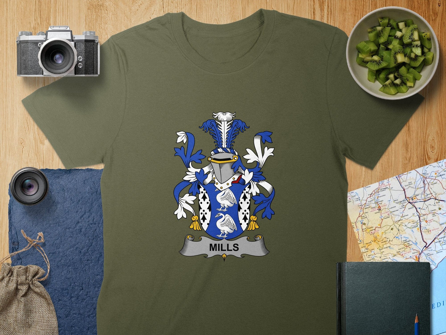 Physical Item S / Military Green Mills Surname Irish Heraldry Unisex T-Shirt