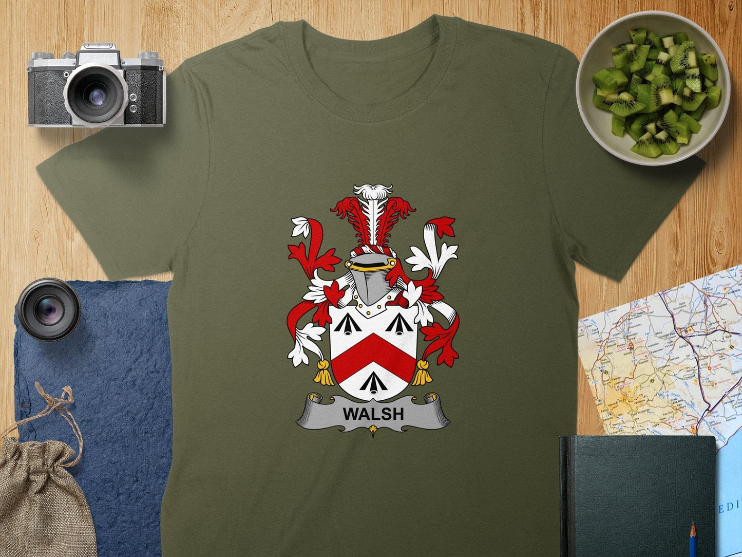 Physical Item S / Military Green Walsh Surname Irish Heraldry Unisex T-Shirt