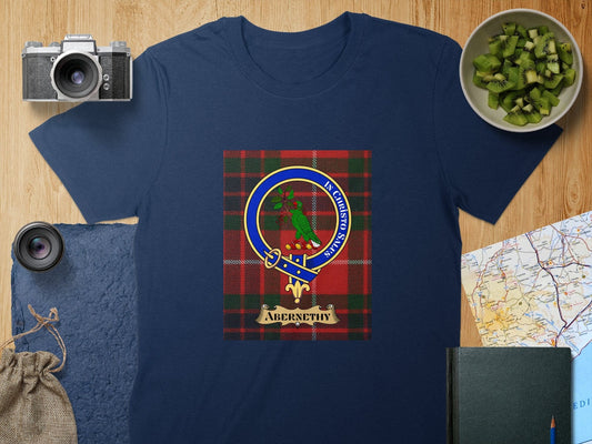 Physical Item S / Navy Abernethy Clan Scottish Tartan Crest Unisex T-Shirt