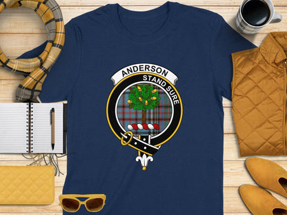 Physical Item S / Navy Anderson Clan Scottish Tartan Crest T-Shirt