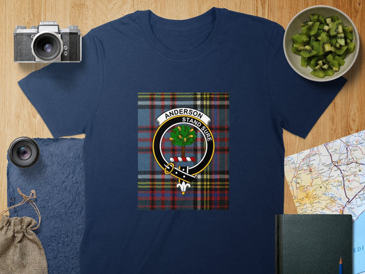 Physical Item S / Navy Anderson Clan Scottish Tartan Crest Unisex T-Shirt