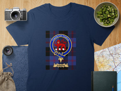 Physical Item S / Navy Angus Clan Scottish Tartan Crest Unisex T-Shirt