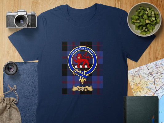 Physical Item S / Navy Angus Clan Scottish Tartan Crest Unisex T-Shirt