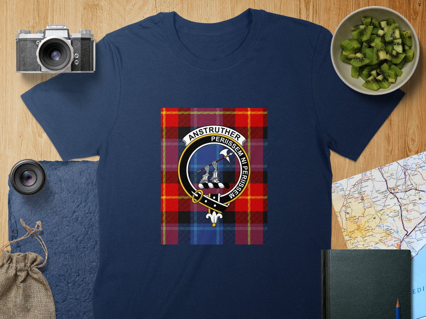 Physical Item S / Navy Anstruther Clan Scottish Tartan Crest Unisex T-Shirt