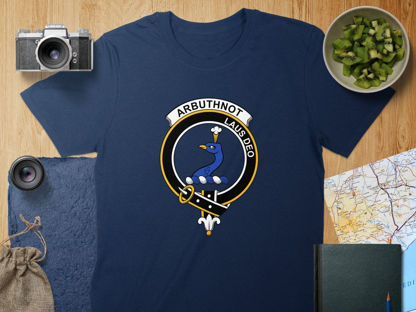 Physical Item S / Navy Arbuthnot Clan Crest Blue Peafowl Scottish T-Shirt