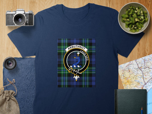 Physical Item S / Navy Arbuthnot Clan Scottish Tartan Crest Unisex T-Shirt