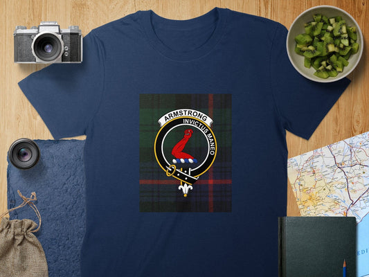 Physical Item S / Navy Armstrong Clan Scottish Tartan Crest Unisex T-Shirt