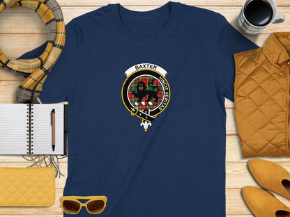 Physical Item S / Navy Baxter Clan Scottish Tartan Crest T-Shirt