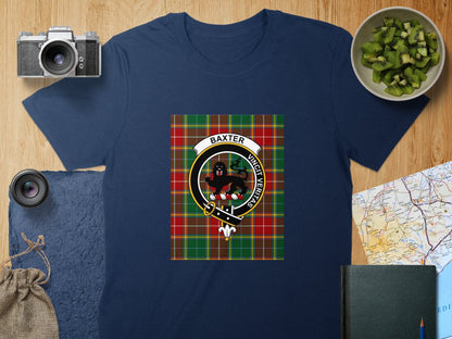 Physical Item S / Navy Baxter Clan Scottish Tartan Crest Unisex T-Shirt