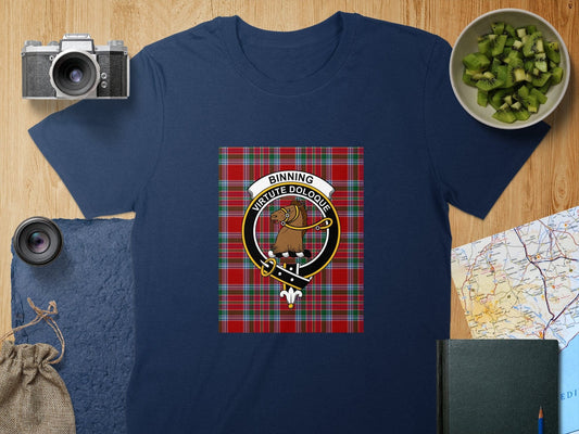 Physical Item S / Navy Binning Clan Scottish Tartan Crest Unisex T-Shirt