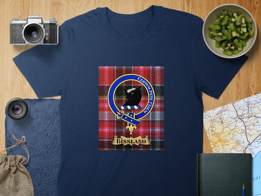 Physical Item S / Navy Bissland Clan Scottish Tartan Crest Unisex T-Shirt