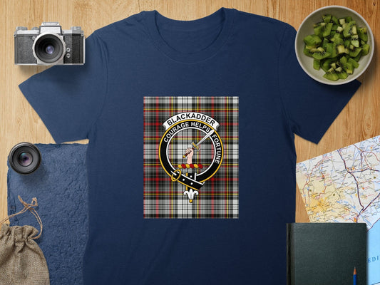 Physical Item S / Navy Blackadder Clan Scottish Tartan Crest Unisex T-Shirt