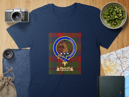 Physical Item S / Navy Blackie Clan Scottish Tartan Crest Unisex T-Shirt