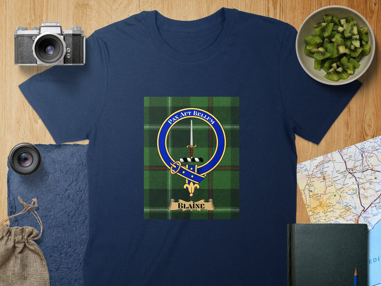 Physical Item S / Navy Blaine Clan Scottish Tartan Crest Unisex T-Shirt