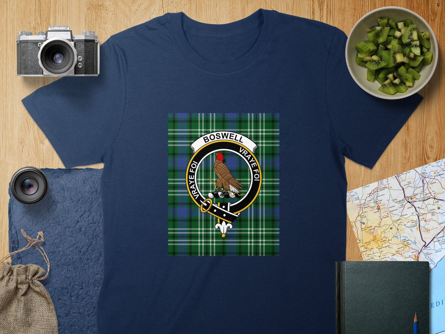 Physical Item S / Navy Boswell Clan Scottish Tartan Crest Unisex T-Shirt