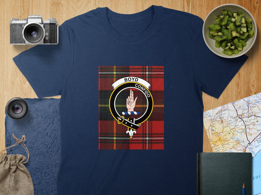 Physical Item S / Navy Boyd Clan Scottish Tartan Crest Unisex T-Shirt