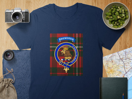 Physical Item S / Navy Brewster Clan Scottish Tartan Crest Unisex T-Shirt