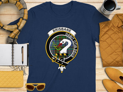 Physical Item S / Navy Brisbane Clan Scottish Tartan Crest T-Shirt