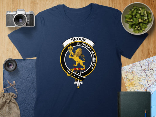 Physical Item S / Navy Broun Clan Crest Unisex Scottish T-Shirt