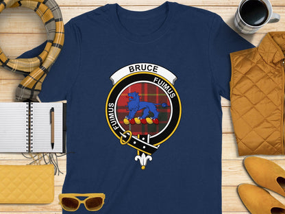 Physical Item S / Navy Bruce Clan Scottish Tartan Crest T-Shirt