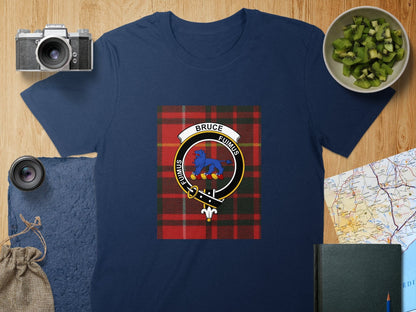 Physical Item S / Navy Bruce Clan Scottish Tartan Crest Unisex T-Shirt