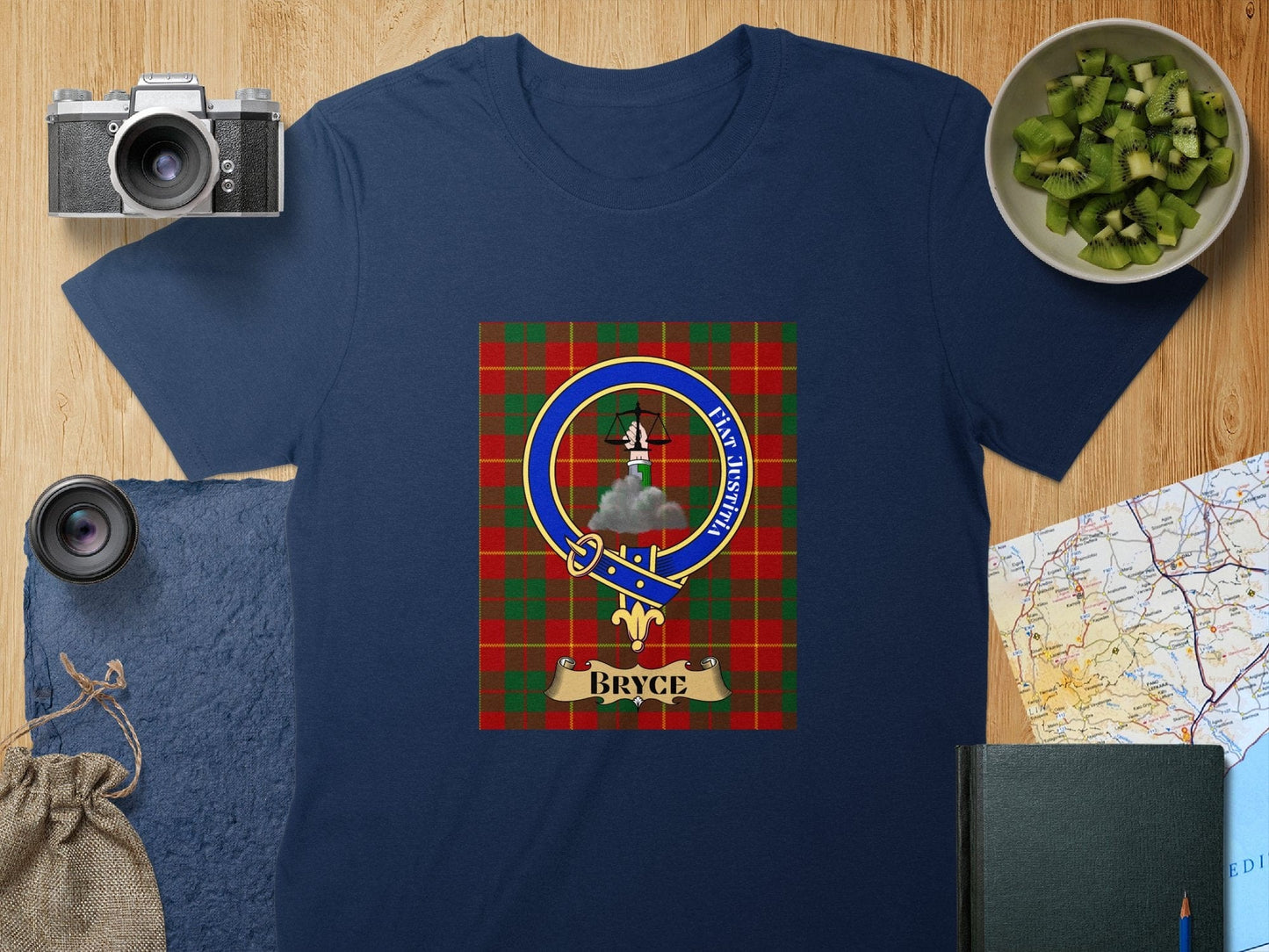 Physical Item S / Navy Bryce Clan Scottish Tartan Crest Unisex T-Shirt