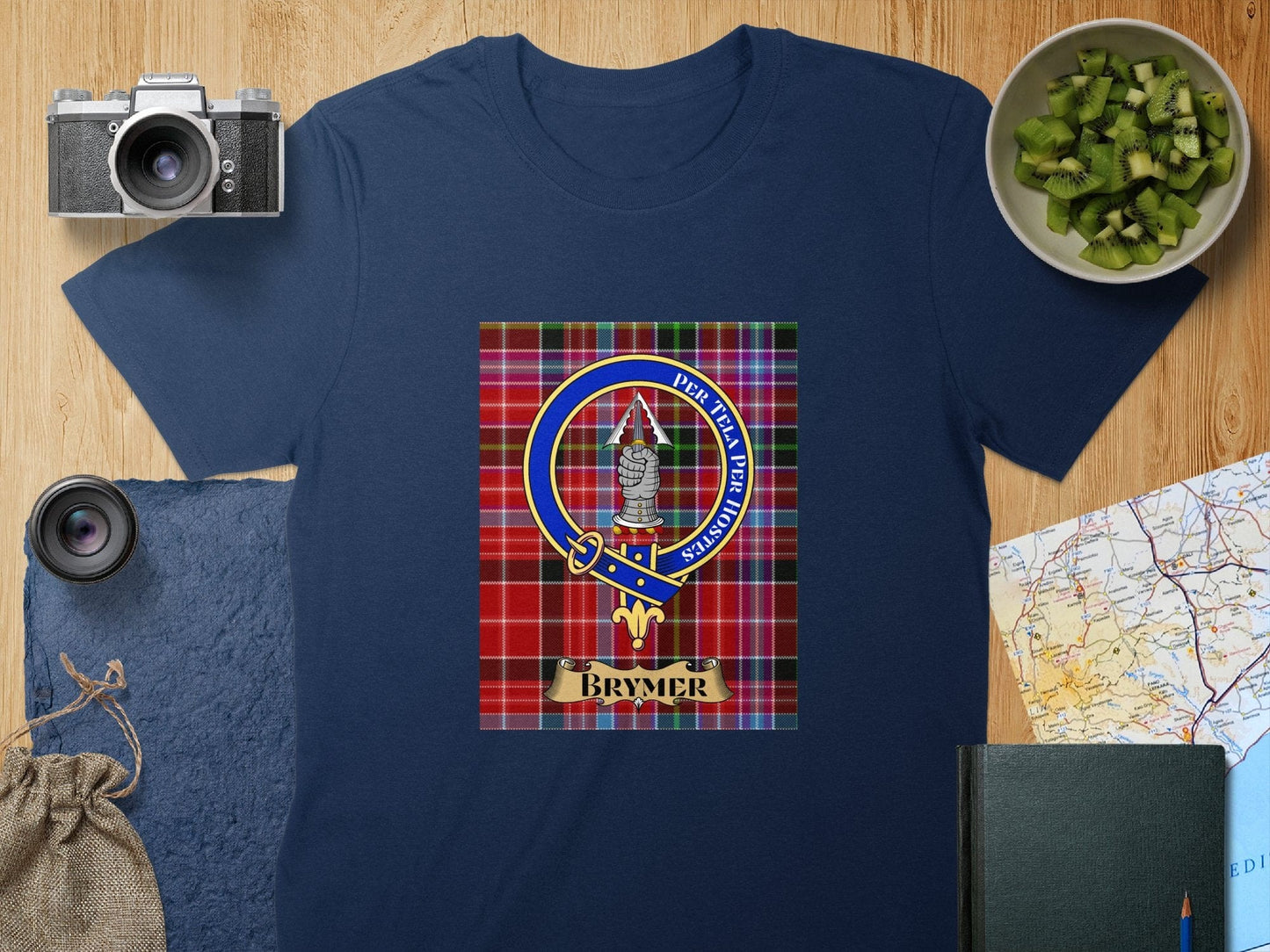 Physical Item S / Navy Brymer Clan Scottish Tartan Crest Unisex T-Shirt