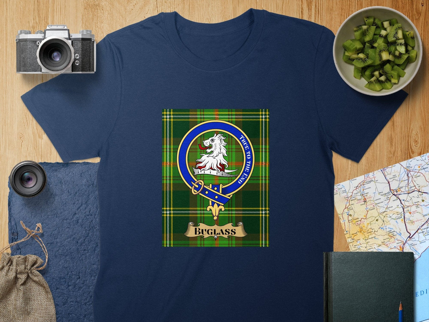 Physical Item S / Navy Buglass Clan Scottish Tartan Crest Unisex T-Shirt