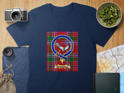 Physical Item S / Navy Burrell Clan Scottish Tartan Crest Unisex T-Shirt