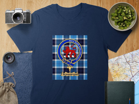 Physical Item S / Navy Burroughs Clan Scottish Tartan Crest Unisex T-Shirt