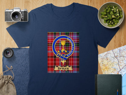 Physical Item S / Navy Butler Clan Scottish Tartan Crest Unisex T-Shirt