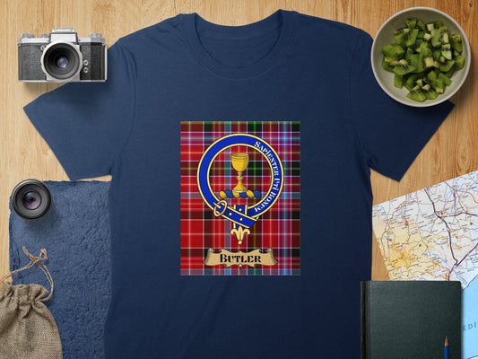 Physical Item S / Navy Butler Clan Scottish Tartan Crest Unisex T-Shirt