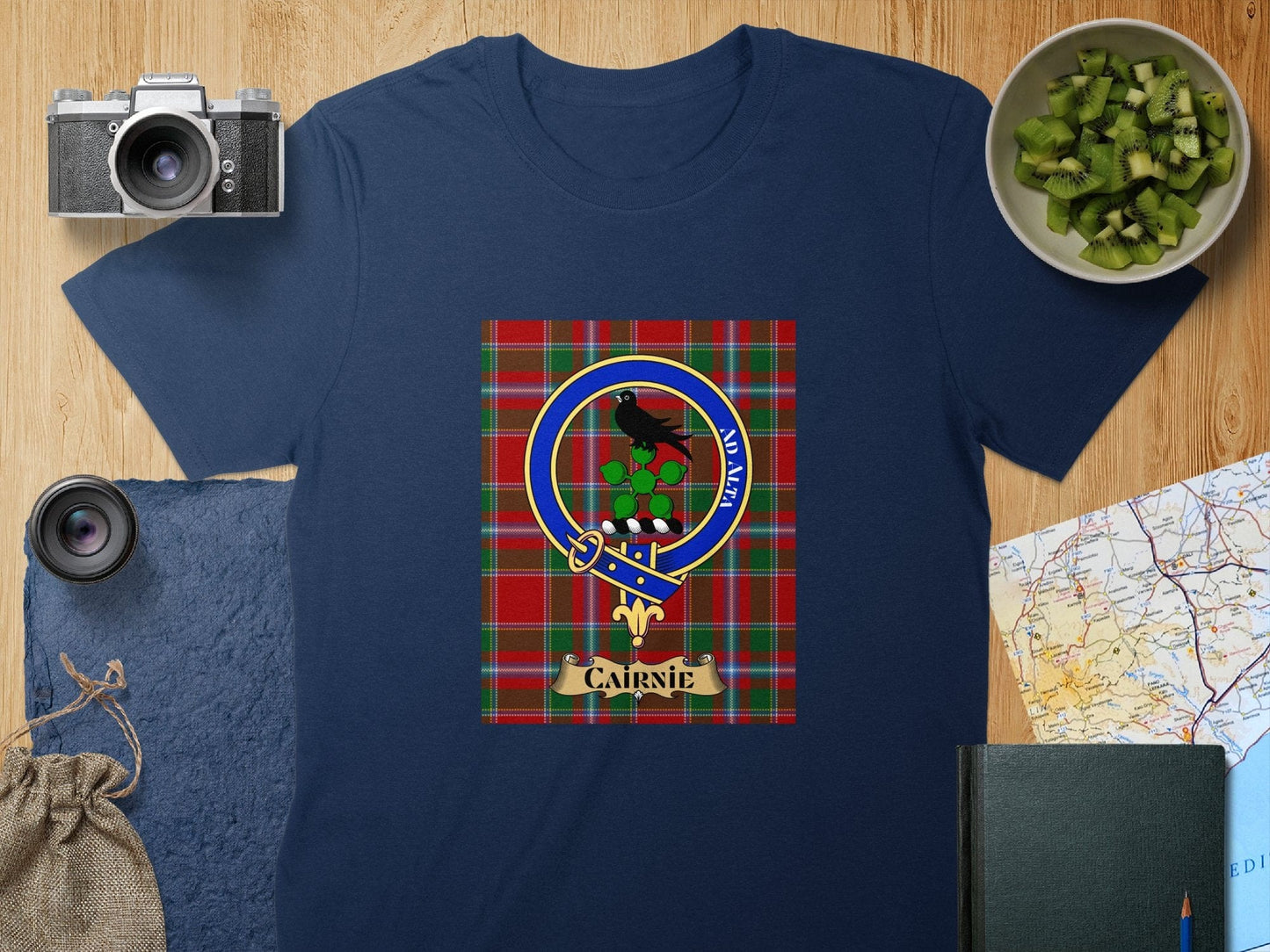 Physical Item S / Navy Cairnie Clan Scottish Tartan Crest Unisex T-Shirt