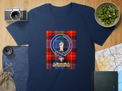 Physical Item S / Navy Calderwood Clan Scottish Tartan Crest Unisex T-Shirt