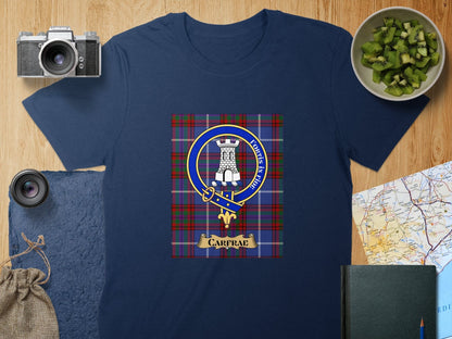 Physical Item S / Navy Carfrae Clan Scottish Tartan Crest Unisex T-Shirt