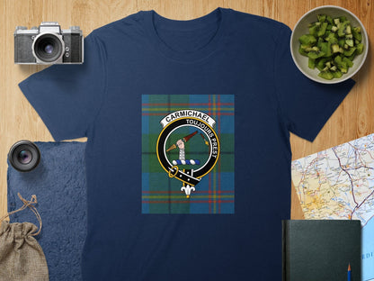 Physical Item S / Navy Carmichael Clan Scottish Tartan Crest Unisex T-Shirt