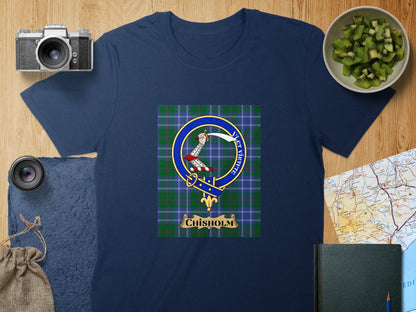 Physical Item S / Navy Chisholm Clan Scottish Tartan Crest Unisex T-Shirt