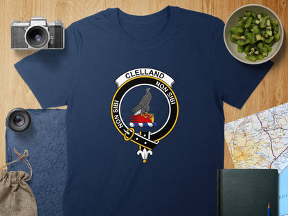 Physical Item S / Navy Clelland Clan Crest Design Scottish Unisex T-Shirt