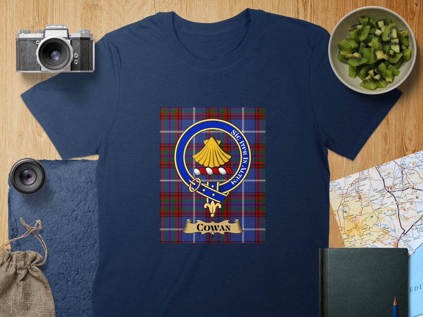 Physical Item S / Navy Cowan Clan Scottish Tartan Crest Unisex T-Shirt